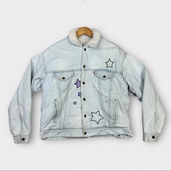 Levi Sherpa Jean Jacket San Francisco Large USA Made 80's Trucker Vintage Levi's